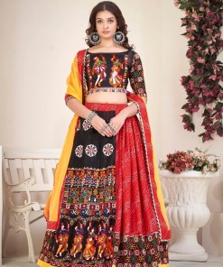 Navratri Special Red Bandhani Chaniya Choli with Mirror Work