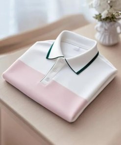 Men’s Smart Casual Color Block Logo Button Short Sleeve