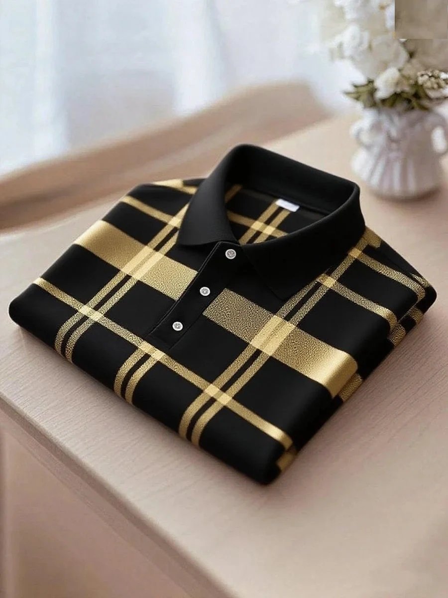 Men's Business Stripe Logo Print Lapel Button Short Sleeve Shirt Big & Tall
