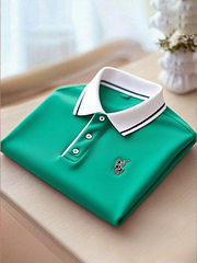 Men’s Business Casual Button Short Sleeve Shirt with Mixed Print Design