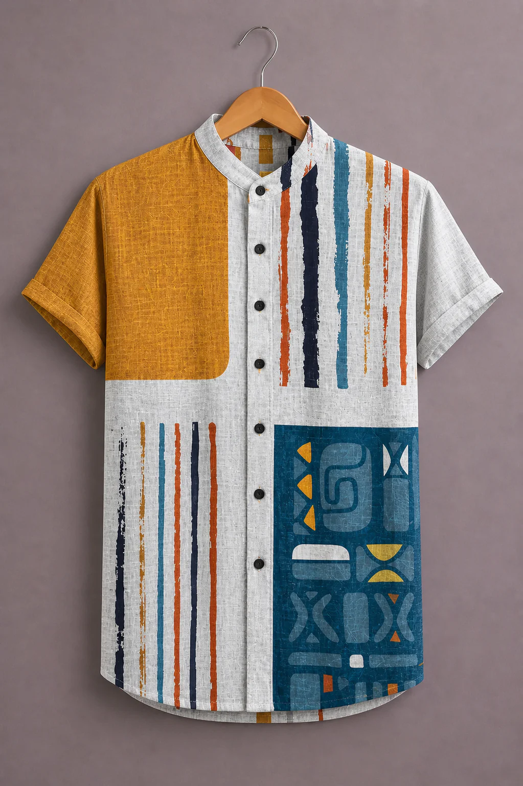 ForeverChoice™ Premium Abstract Patchwork Printed Shirt for Men – Modern Geometric Designer Half Sleeve Casual Shirt - Image 4