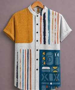 ForeverChoice™ Premium Abstract Patchwork Printed Shirt for Men – Modern Geometric Designer Half Sleeve Casual Shirt