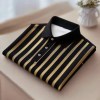 Men's Business Casual Gold and Black Stripe Button Short Sleeve Shirt