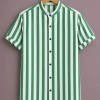 Fabzone™ Premium Vertical Stripe Shirt for Men – Green & White Designer Half Sleeve Casual Shirt