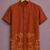 Fabzone™ Flamingo Palm Designer Shirt for Men – Rust Brown Premium Casual Half Sleeve Shirt