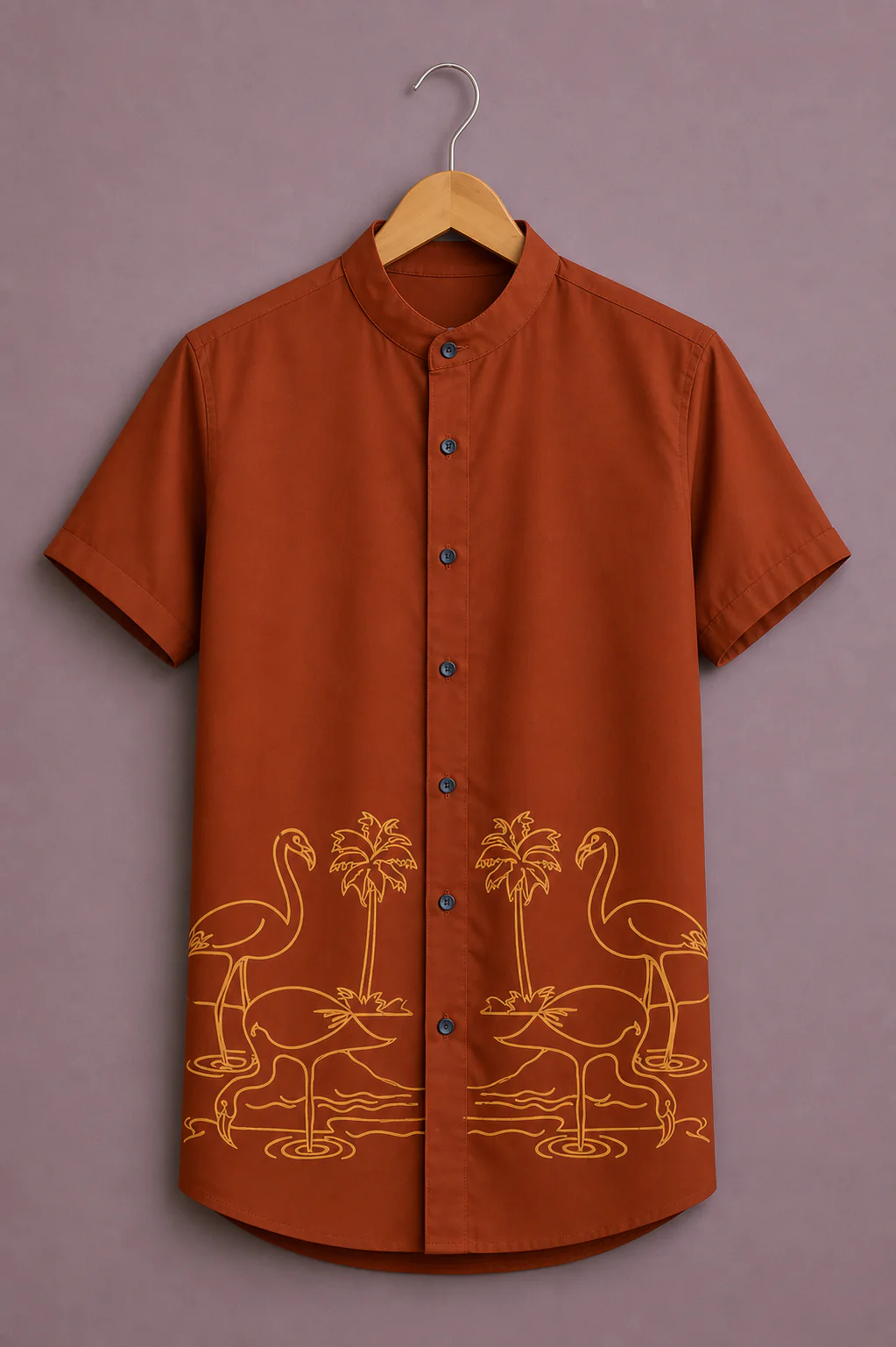 Fabzone™ Flamingo Palm Designer Shirt for Men – Rust Brown Premium Casual Half Sleeve Shirt