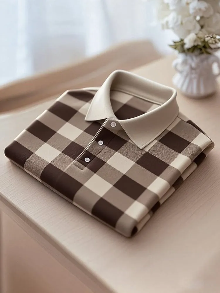 Men's Classic Business Check Logo Print Button-Down Shirt Big & Tall