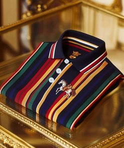 Men’s Business Stripe Logo Print Short Sleeve