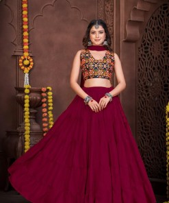 Navratri Special French Crepe Chaniya Choli with Kutchi Mirror Work Blouse