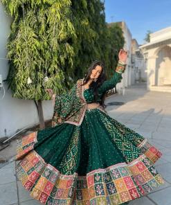 Green Mirror Work Digital Printed Navratri Chaniya Choli